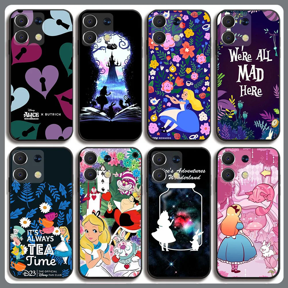 BD-1 Alice en el país de las maravillas funda negra para Xiaomi Redmi Note 13 13C 13R POCO X6 X7 M7 C65 Pro Plus