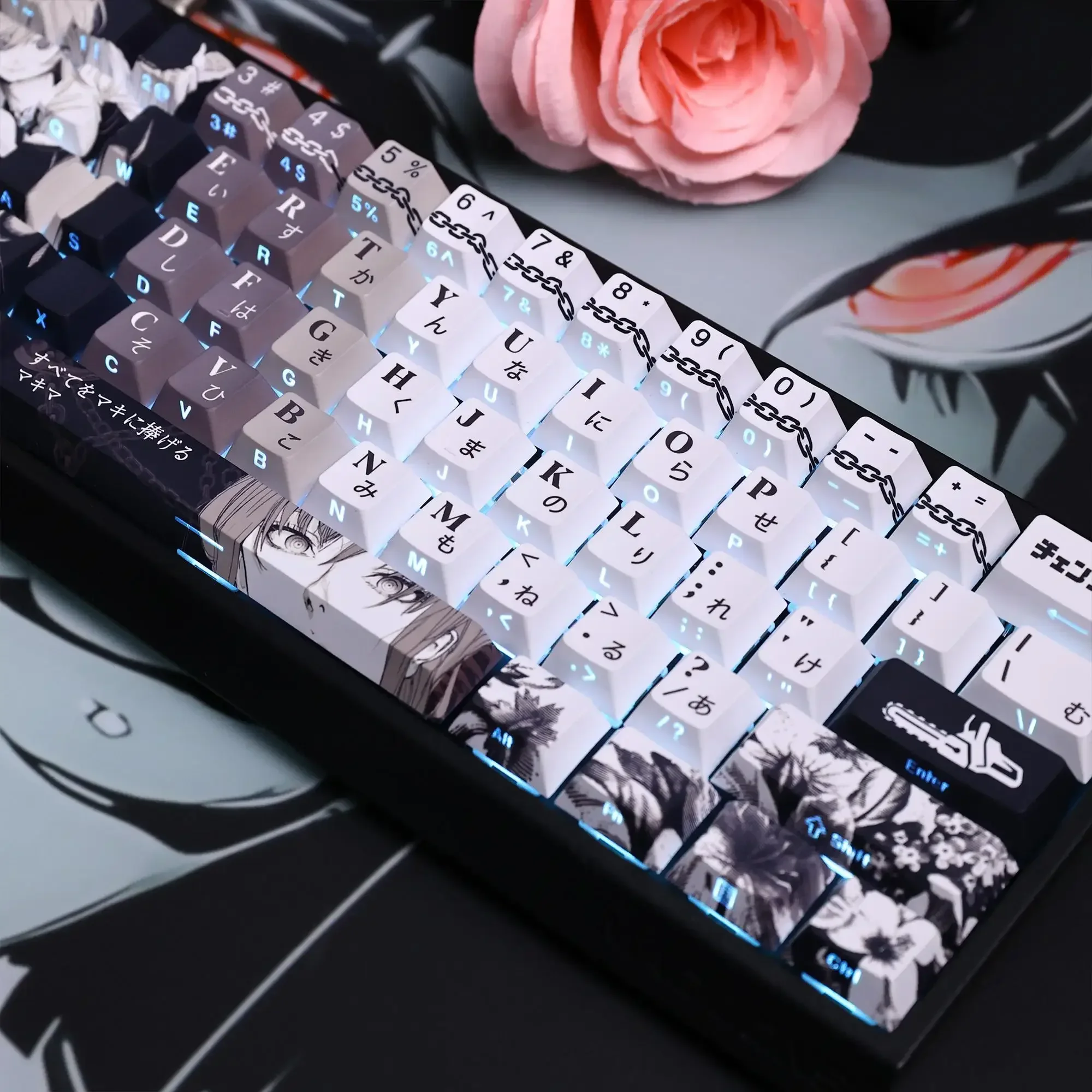 Juego de teclas con tema de Anime Makima, tapas de teclado PBT, teclas personalizadas con perfil de cereza para accesorios de teclado mecánico, 124 teclas - imagen 4