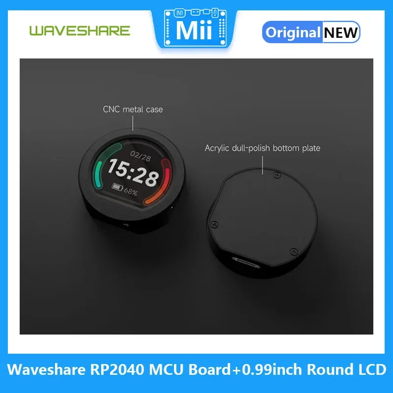 Raspberry Pi RP2040 LCD redondo de 0,99 pulgadas, acelerómetro de placa MCU Waveshare y Sensor de giroscopio, con caja de Metal CNC - imagen 4