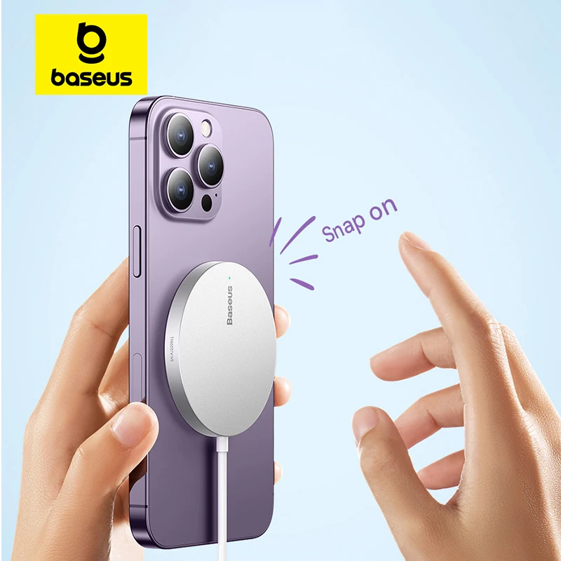 Baseus-cargadores inalámbricos magnéticos de 15W para iPhone 14, cargador inalámbrico Qi, almohadilla de carga rápida para iPhone 16 15 14, Mini cargador de teléfono - imagen 2