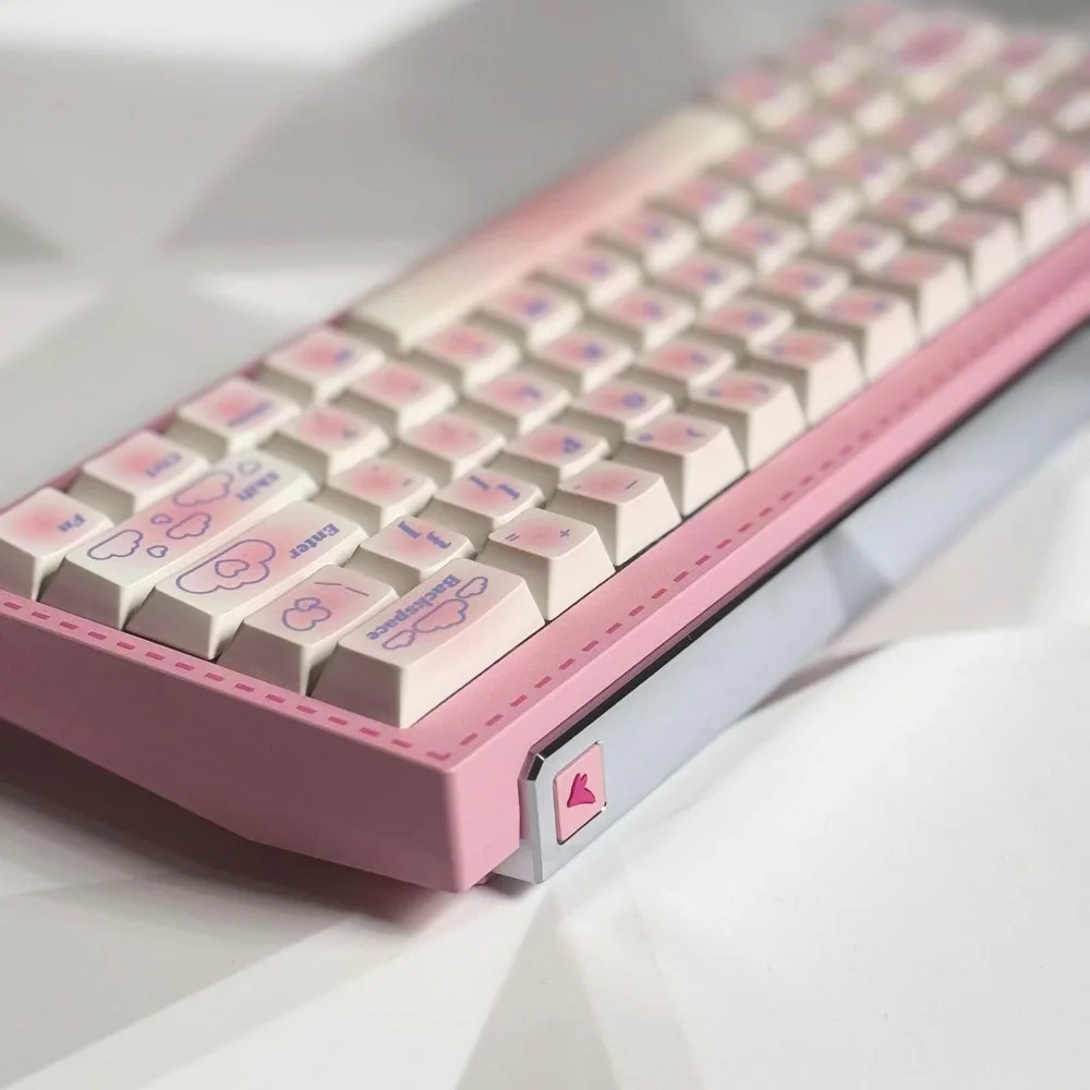 Juego de teclas con tema de nube rosa, PBT, 140 teclas, personalizado, rosa pálido, bonita tapa de teclado para chica, perfil de cereza, teclas para teclado mecánico - imagen 2