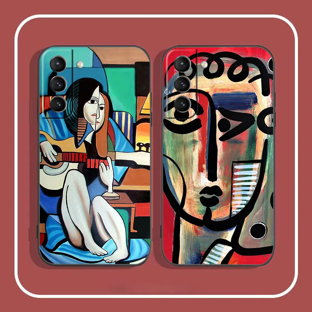 P-Picasso pintura de arte abstracto funda de teléfono para Samsung Galaxy S24 S23 S22 S21 S20 Ultra 5G Fe S10 S10E S9 Plus Lite cubierta negra - imagen 3