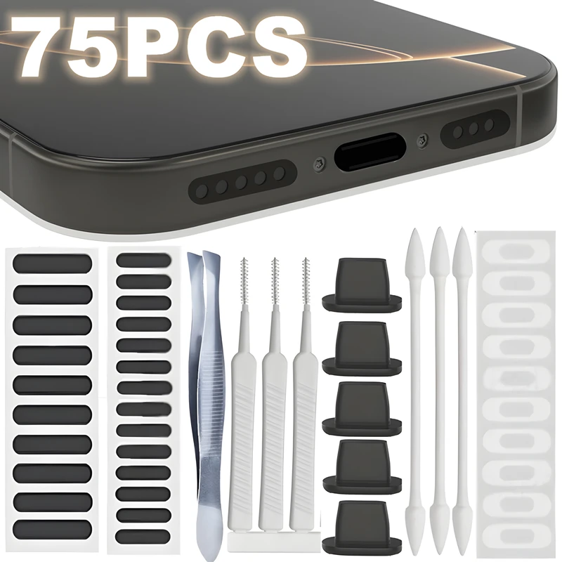 Altavoz Universal para teléfono móvil, tapón antipolvo, pegatina de malla para iPhone 17 16 PM, Samsung Mi, Kit de cepillo de limpieza Protector de puerto de carga