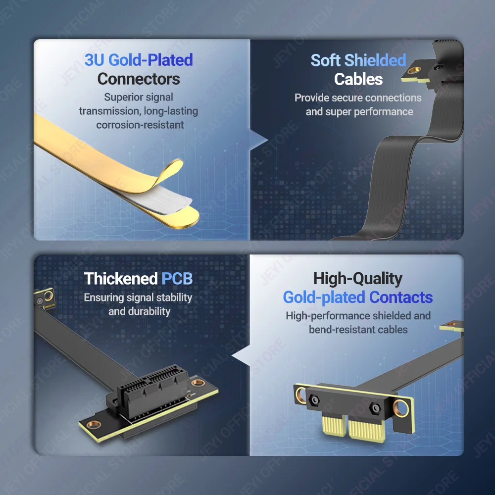 Cable elevador JEYI PCIe 4.0/3,0 X1, 90 °   Cable de extensión PCI Express X1 de ángulo recto para tarjeta WiFi PCIe, adaptador M.2, tarjeta USB PCIe - imagen 4