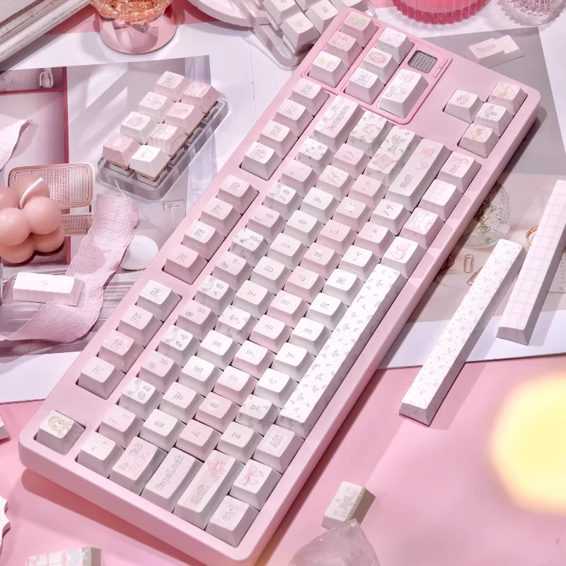 Juego de teclas con tema dulce rosa, sublimación de perfil de cereza PBT, teclas originales personalizadas hechas a mano para accesorios de teclado mecánico - imagen 2