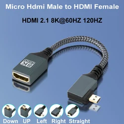 Adaptador Micro HDMI macho a hembra 8K 60 Hz acodado