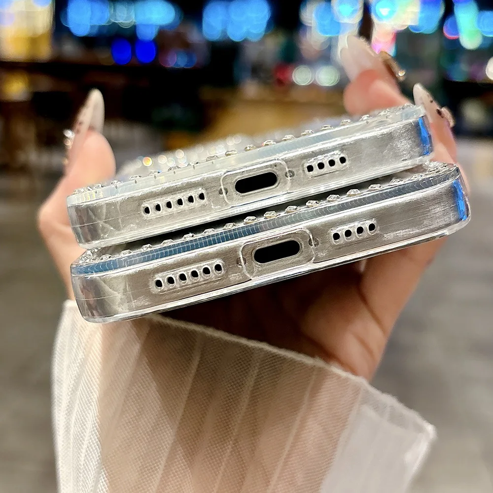 Funda suave de silicona con joyas y purpurina de lujo para iPhone 16E 16 15 14 13 12 11 Pro Max Plus, funda transparente ultrafina de TPU para chica brillante - imagen 5