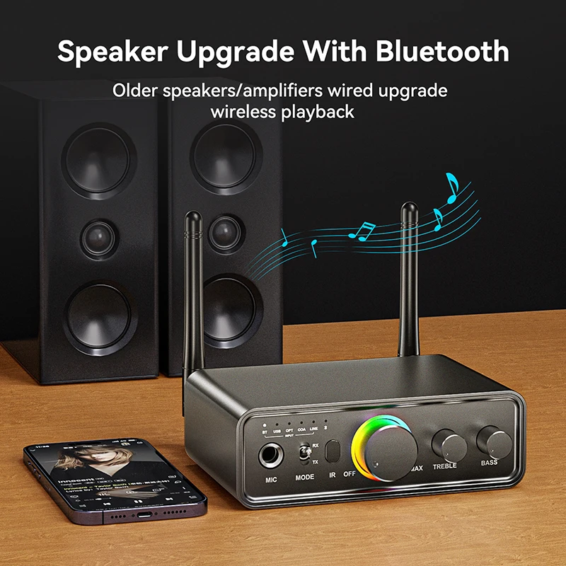 Receptor y transmisor de Audio con Bluetooth 5,3, adaptador inalámbrico DAC/3,5mm AUX/RCA/USB/Coaxial/óptico/6,5 MM, micrófono, Karaoke, DSP, TV - imagen 5