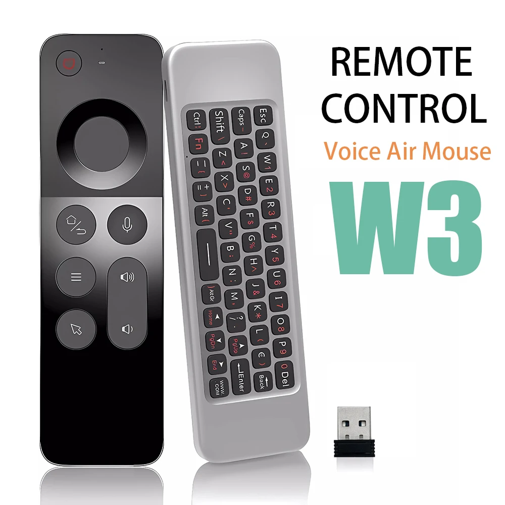 Control remoto por voz Universal Air Mouse W3 2,4G Mini teclado inalámbrico de mano para Android TV BOX Windows PC