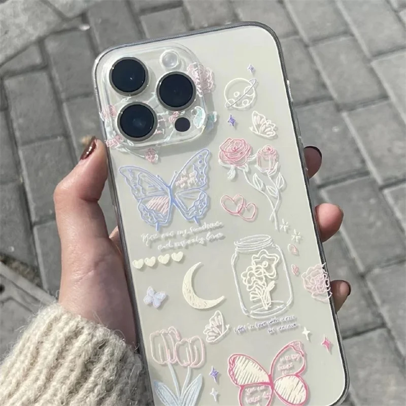 Funda de teléfono transparente con flores de mariposa para Samsung Galaxy A55 A54 A34 A35 A15 A14 5G S24 S23 Ultra Plus S20 S21 FE A32 4G - imagen 5