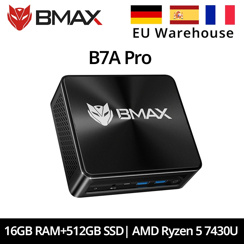 BMAX B7 A Pro Mini Pc AMD Ryzen 5 7430U procesador AMD Radeon gráficos 16GB RAM 512GB SSD Windows 11 USB HDMI tipo-c mini pc