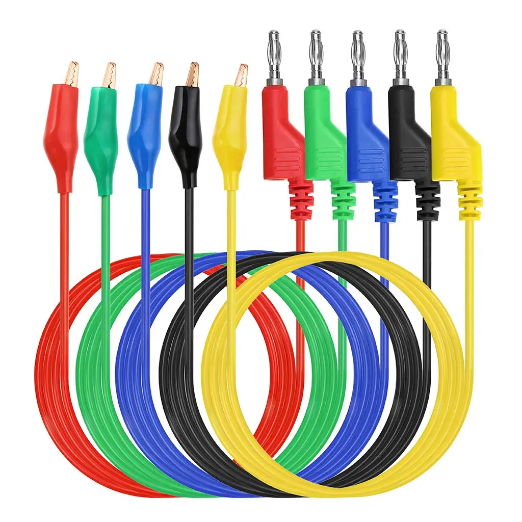 Juego de cables de prueba para multímetro: conector tipo banana apilable a pinzas de cocodrilo, kit de cables de prueba con protector, silicona suave y flexible