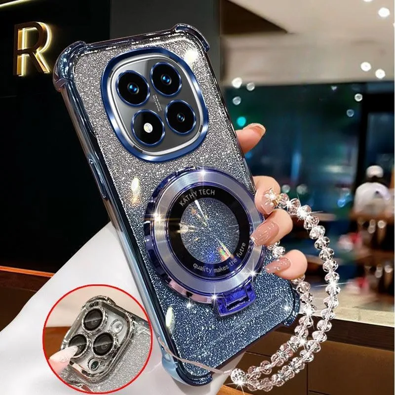 Funda de teléfono con soporte magnético de pulsera de cristal para iPhone X XS Max XR 7 8 6 6S Plus SE 2020 funda suave de silicona con purpurina a prueba de golpes - imagen 4
