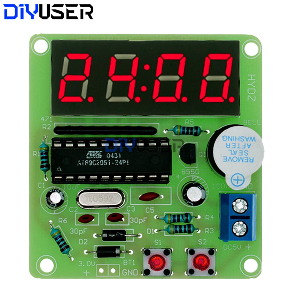 AT89C2051 Kit de soldadura DIY con reloj LED digital de 4 bits |   Módulo de aprendizaje para principiantes compatible con Arduino