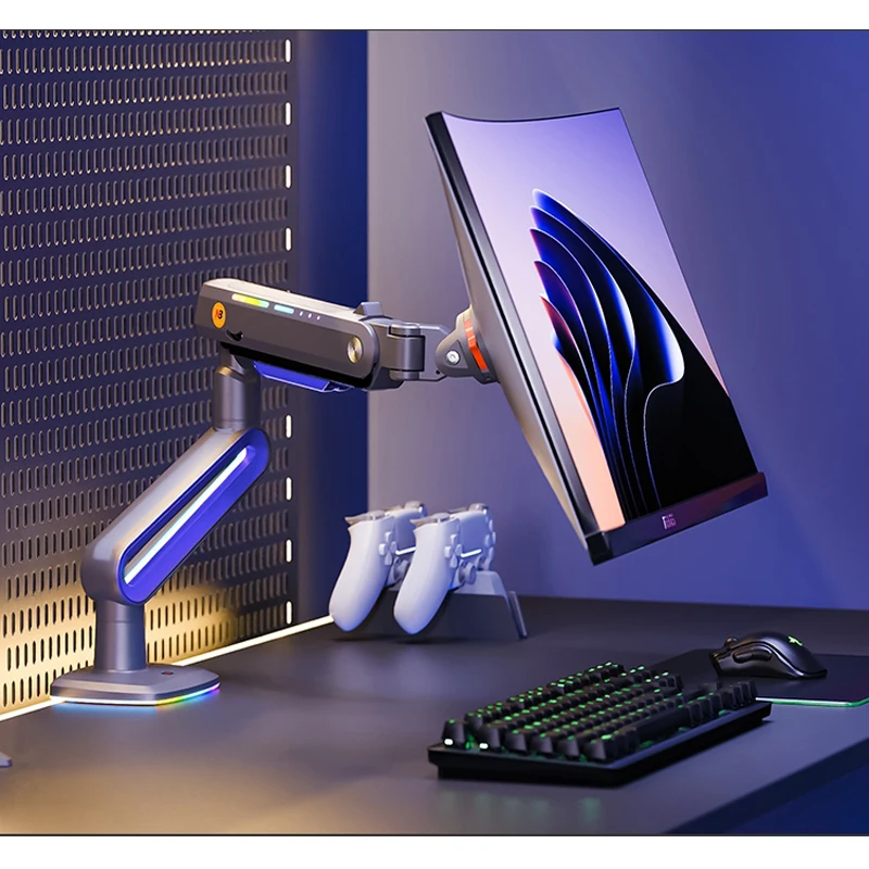 NB G70 F6 E6 brazo de Monitor para juegos pantalla de arco curvada de 32-60 pulgadas soporte de Monitor ultraancho de escritorio con luz RGB 2-20kg - imagen 3