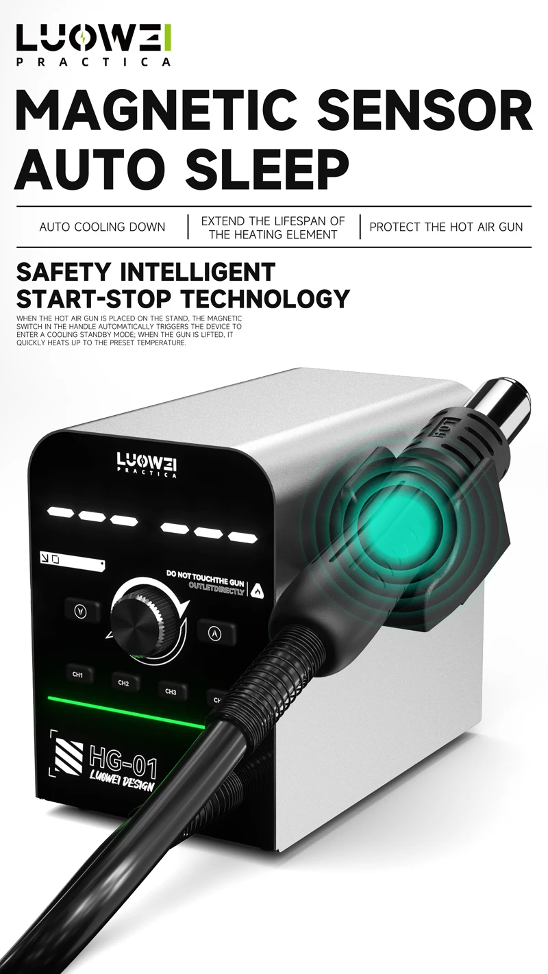 LUOWEI HG-01 Pistola de aire caliente 800W Estación de soldadura de retrabajo BGA Estación de pistola de aire de calor de soldadura 220V / 110V - imagen 5