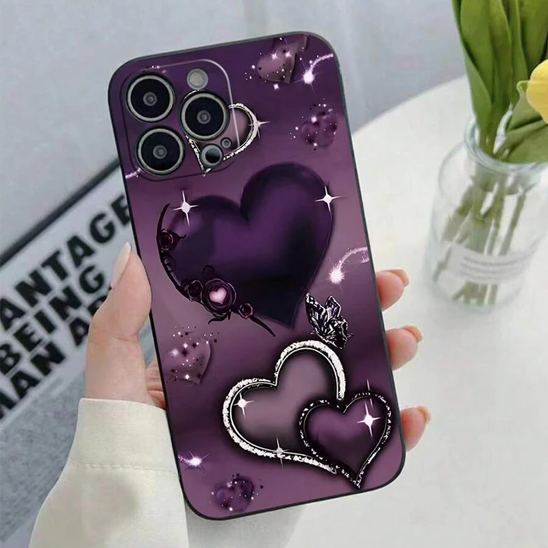 Funda de teléfono de TPU con diseño en forma de corazón púrpura de San Valentín para iPhone 16 Pro Max 15 14 Plus 13 12 Mini 11 XS X XR 7 8 Plus 16E - imagen 2