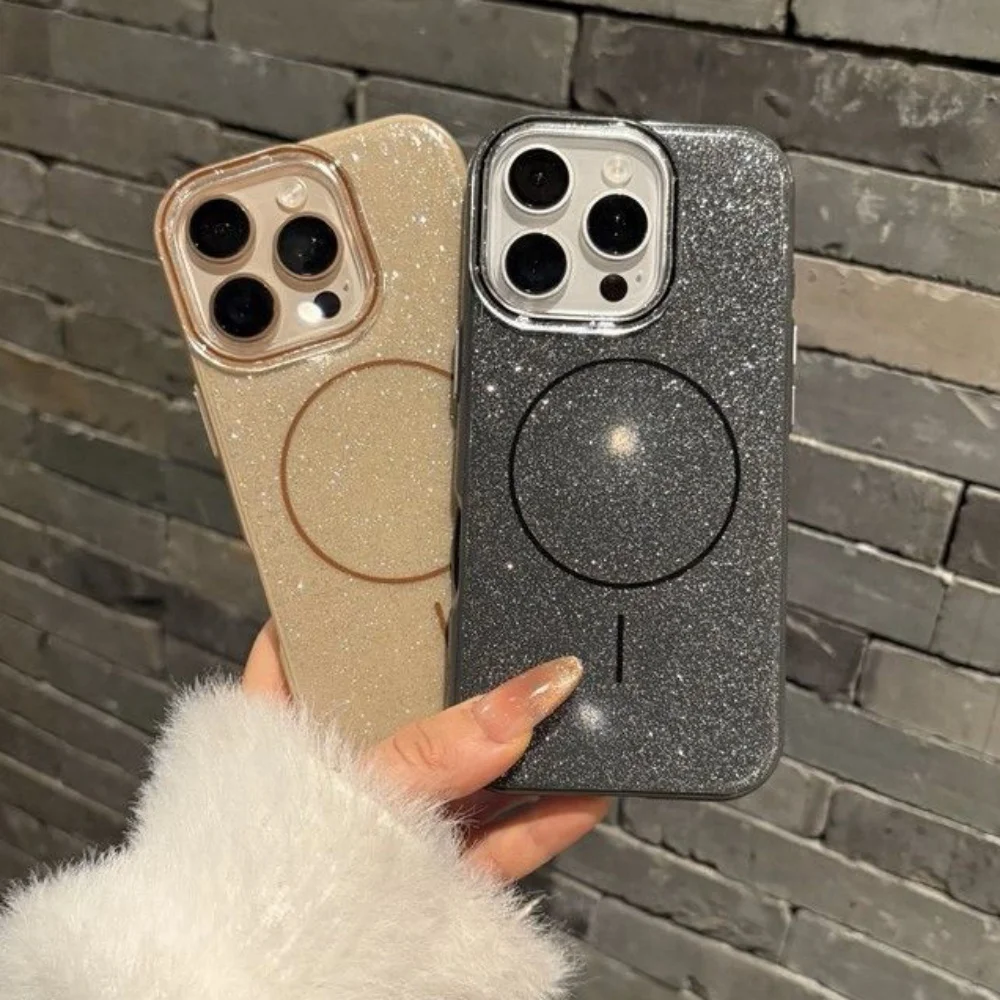 Funda de teléfono magnética brillante de lujo para iPhone 16 15 14 13 12 11 Pro Max para cubierta de carga inalámbrica magnética Magsafe - imagen 2