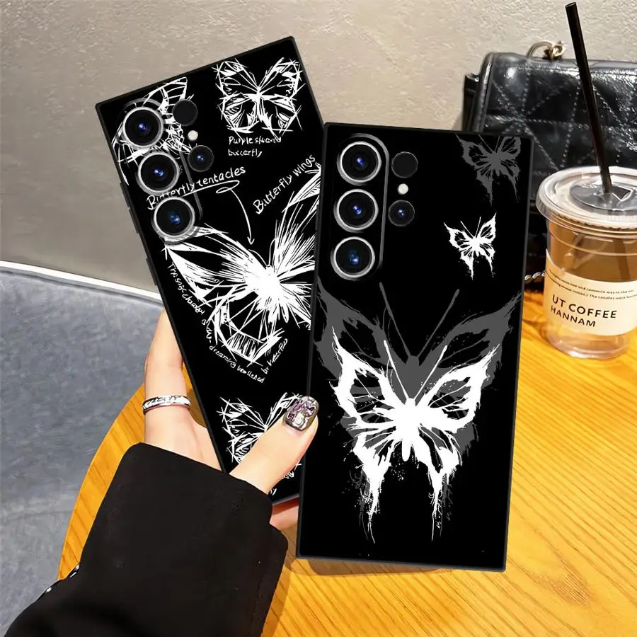 Funda de teléfono suave negra para Samsung Galaxy S21 FE S24 Plus S20 S23 Ultra S25 Edge hermosa mariposa - imagen 3