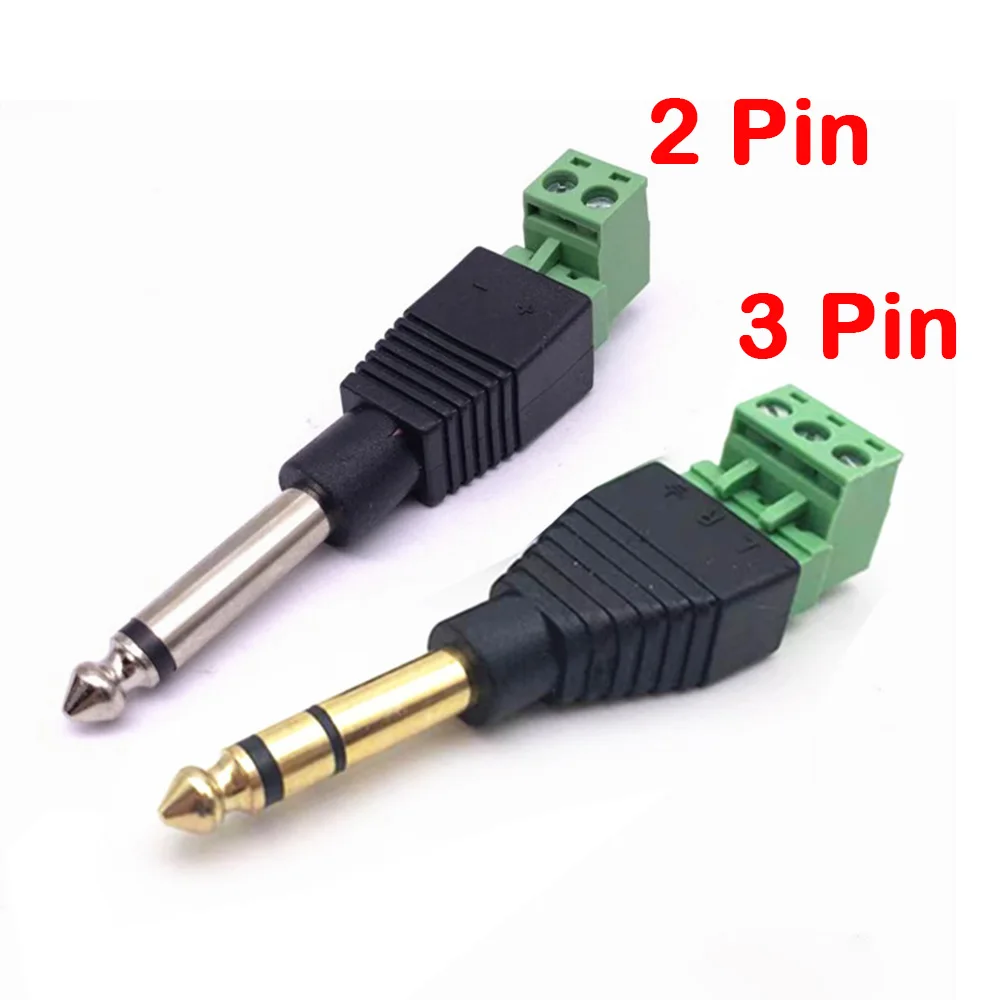 1 unidad de conector de Audio Jack de 6,35mm, 2 pines, 3 pines, conector macho de 1/4 ", 6,3mm, conector Mono estéreo sin soldadura, cabezal de Audio a enchufe terminal