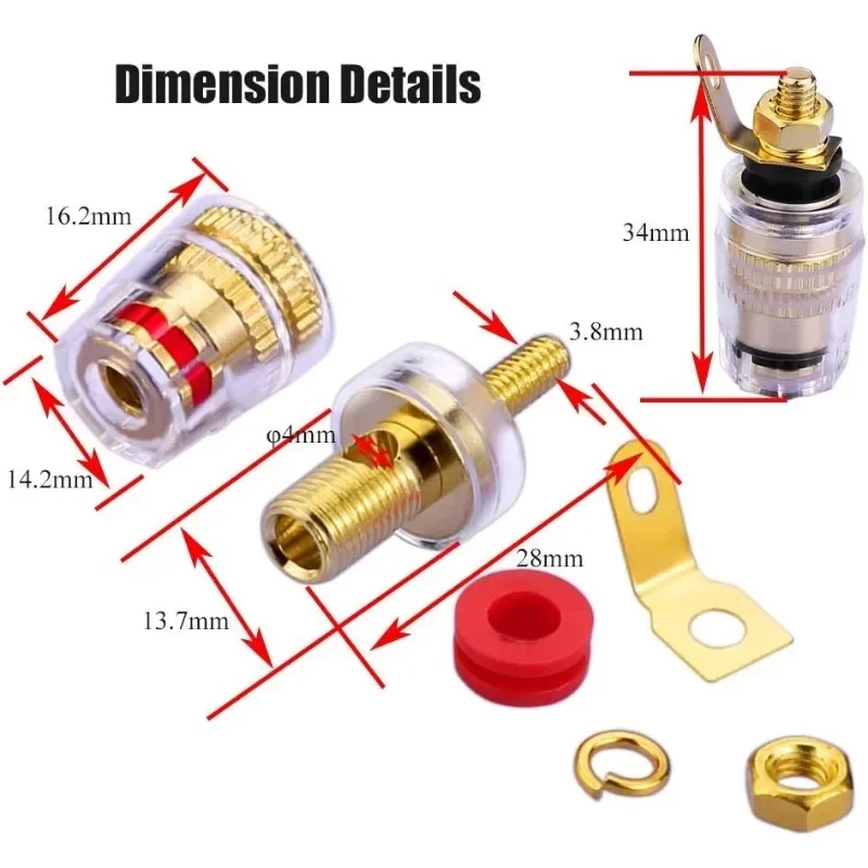 Terminal de altavoz chapado en oro, poste de encuadernación de 4mm, conector de amplificador de baja frecuencia para altavoces, 4/8 Uds. - imagen 2
