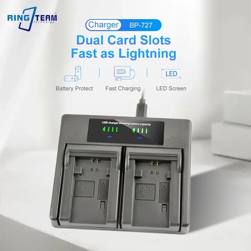 BP-727 BP727 BP 727 batería USB cargador Dual para Canon BP-709 BP-718 BP-745 VIXIA HF R30 M50 M52 500 M56 M506 R36 R38 R306 R400 - imagen 3