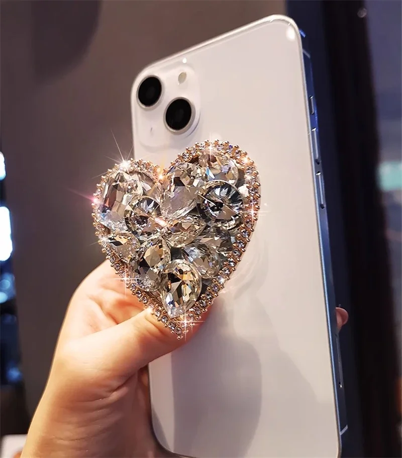 Anillo de dedo plegable con forma de corazón de diamante 3D, soporte para teléfono Griptok para IPhone 16, soporte de bolsillo Tok - imagen 3