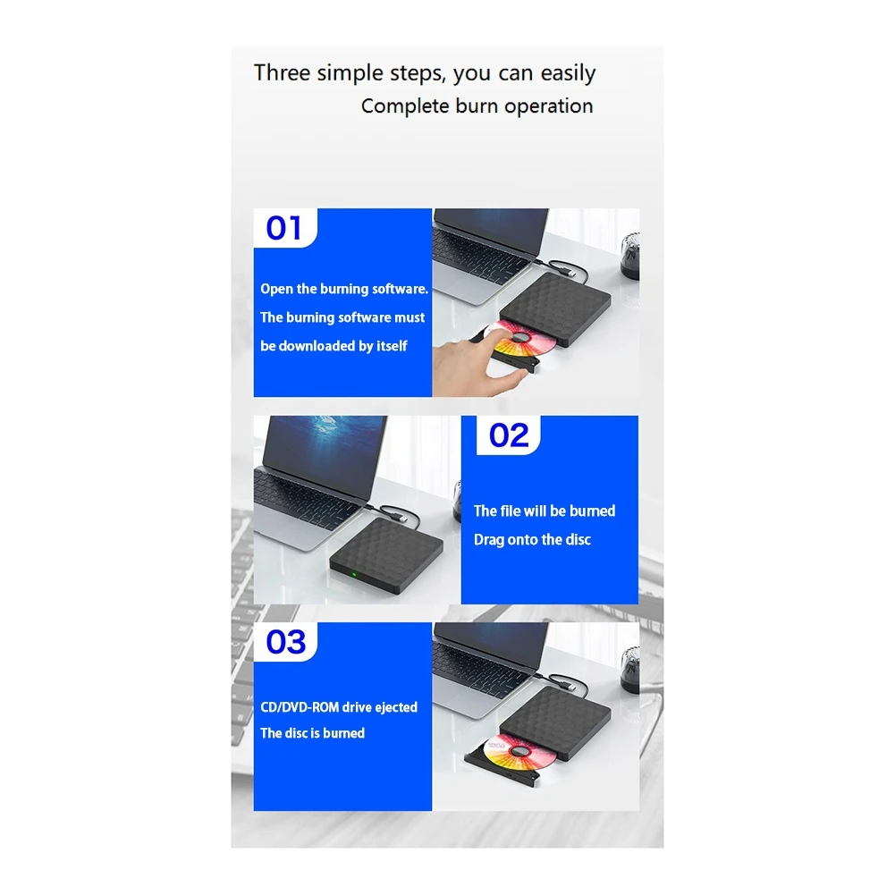 Grabadora de Blu-Ray móvil externa con USB 3,0, TYPE-C grabadora de DVD, Unidad de Blu-Ray portátil, compatible con 3D, 25G, 50G, para ordenadores portátiles de escritorio - imagen 5