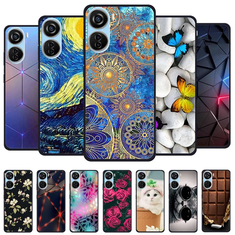 Para ZTE Blade V40 diseño funda de silicona suave TPU fundas de teléfono para ZTE Blade V40 diseño a prueba de golpes animales cubierta protectora negra