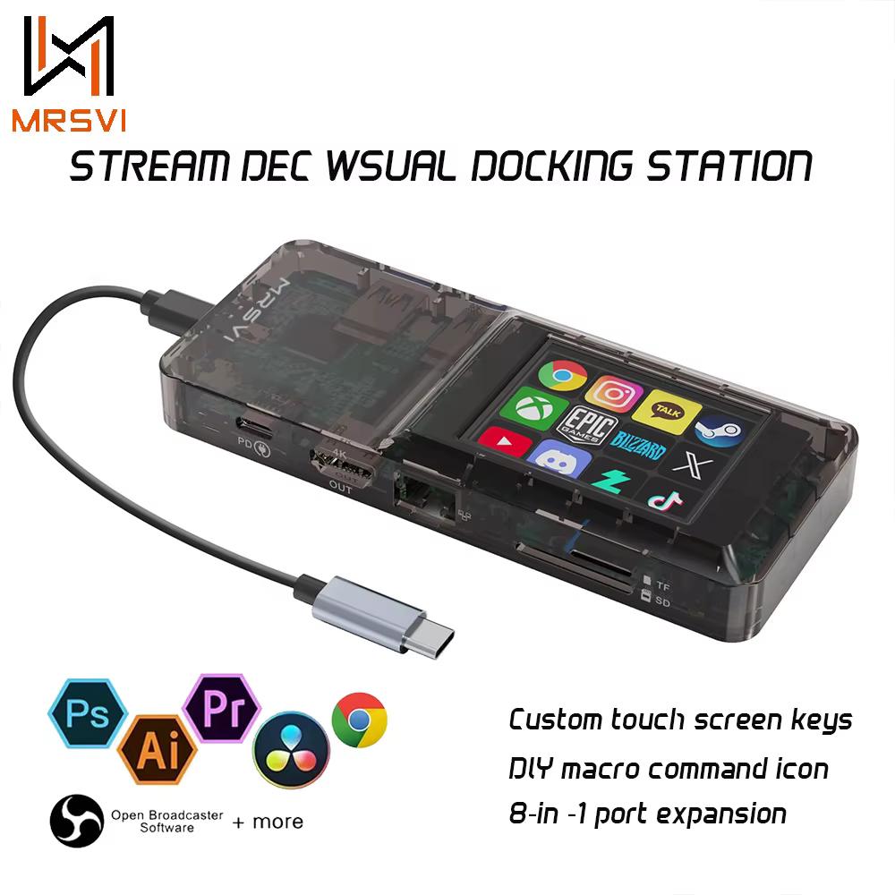 MRSVI H1 USB HUB Touch-bar 0108-D Typec Estación de acoplamiento visual Puerto de red 8 en 1 Estación de acoplamiento Botón personalizado con consola
