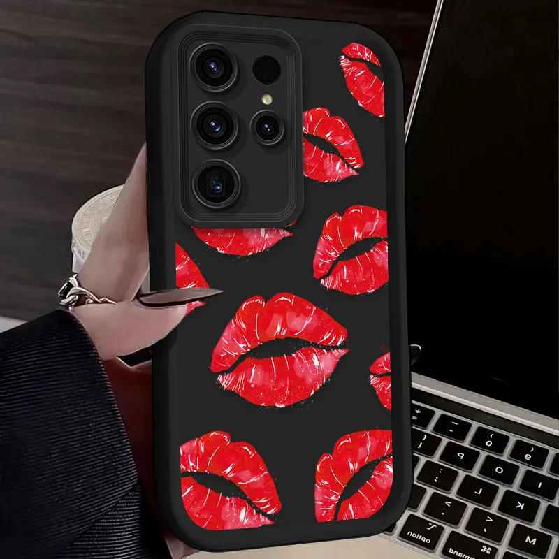 Funda de labios rojos chica Sexy para Samsung Galaxy S24 S23 S22 S21 Ultra Plus FE A54 A34 A14 A73 A53 A33 5G funda de silicona suave mate - imagen 5