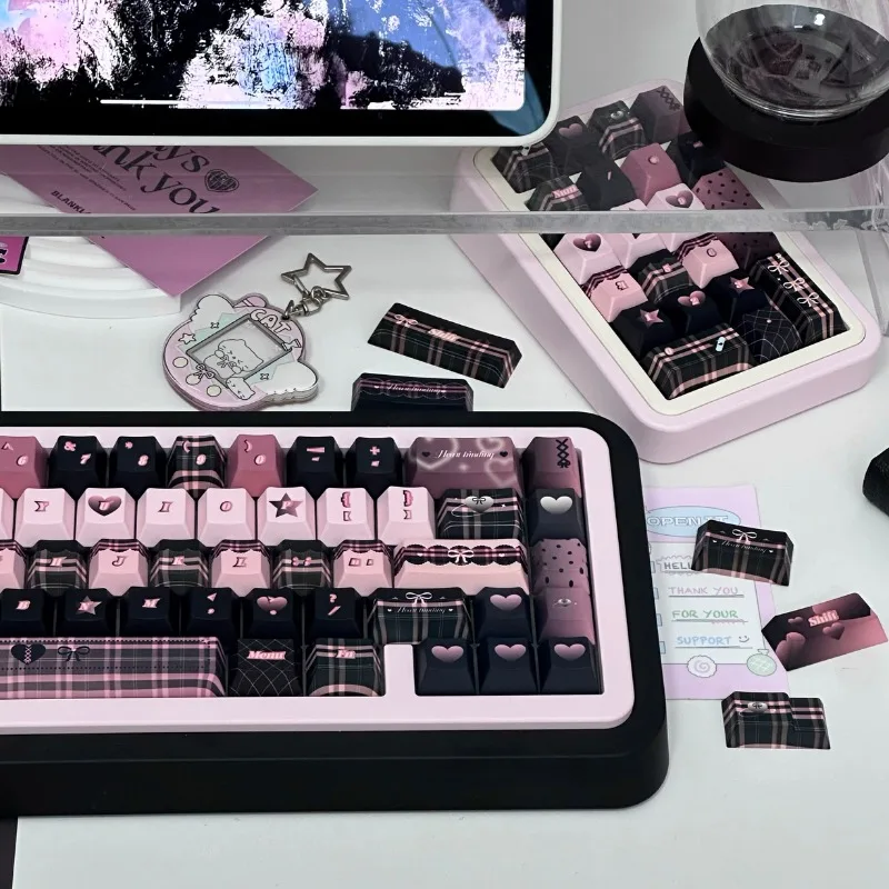 Juego de teclas con tema Rock Sweetheart, 142 teclas PBT, tapa de teclado personalizada para chica, perfil de cereza, teclas de Anime para teclado mecánico - imagen 2