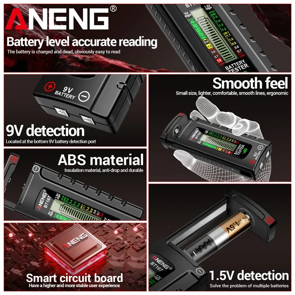 ANENG BT167 Detector de batería pantalla LCD C AA AAA D 9V 1,5 V probador de celda de botón Universal comprobador de prueba de voltios herramienta de diagnóstico de energía - imagen 3