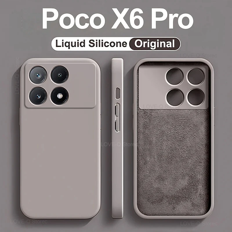 Funda cuadrada de silicona líquida para teléfono, carcasa blanda para Xiaomi Poco X6 Pro, Poco X6Pro, 5G