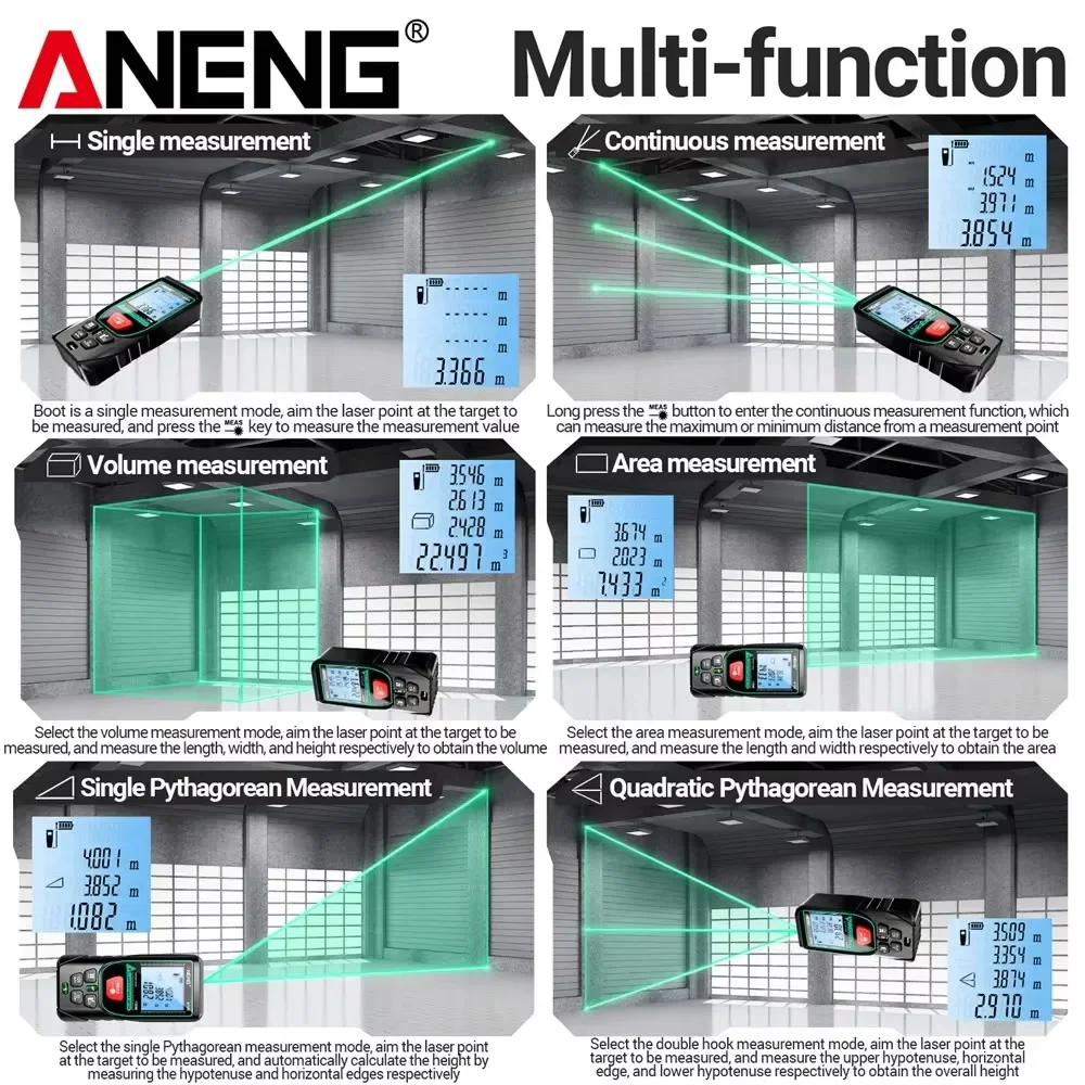 Telémetro láser ANENG medidor de distancia láser cinta métrica 50M 70M 100M 120M regla Digital telémetro herramientas de medición de prueba - imagen 4
