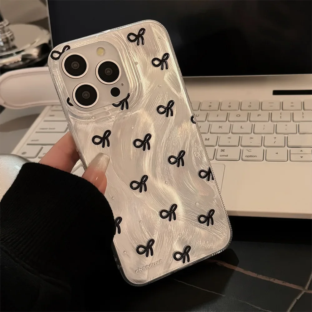 Funda de teléfono con nudo de lazo plateado y láser de lujo para iPhone 17 16 15 14 13 12 11 Pro Max 16 Plus 16E, funda de parachoques de silicona TPU a prueba de golpes - imagen 4
