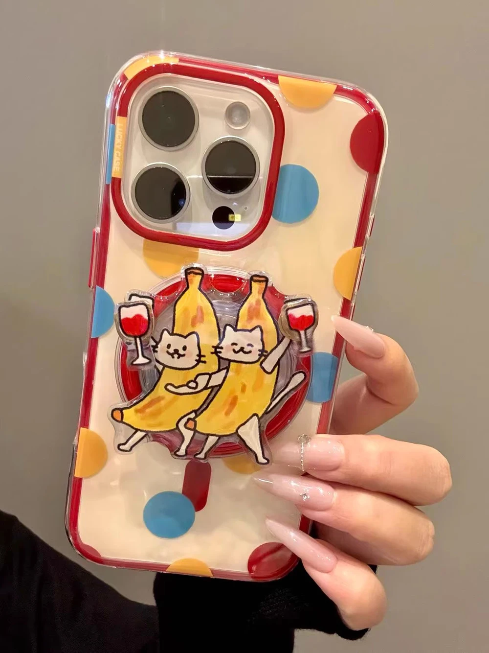 Funda de teléfono Tok con agarre magnético de lunares de colores bonitos 2 en 1 para iPhone 16 15 14 13 17 Pro Max carga inalámbrica para cubierta Magsafe - imagen 3