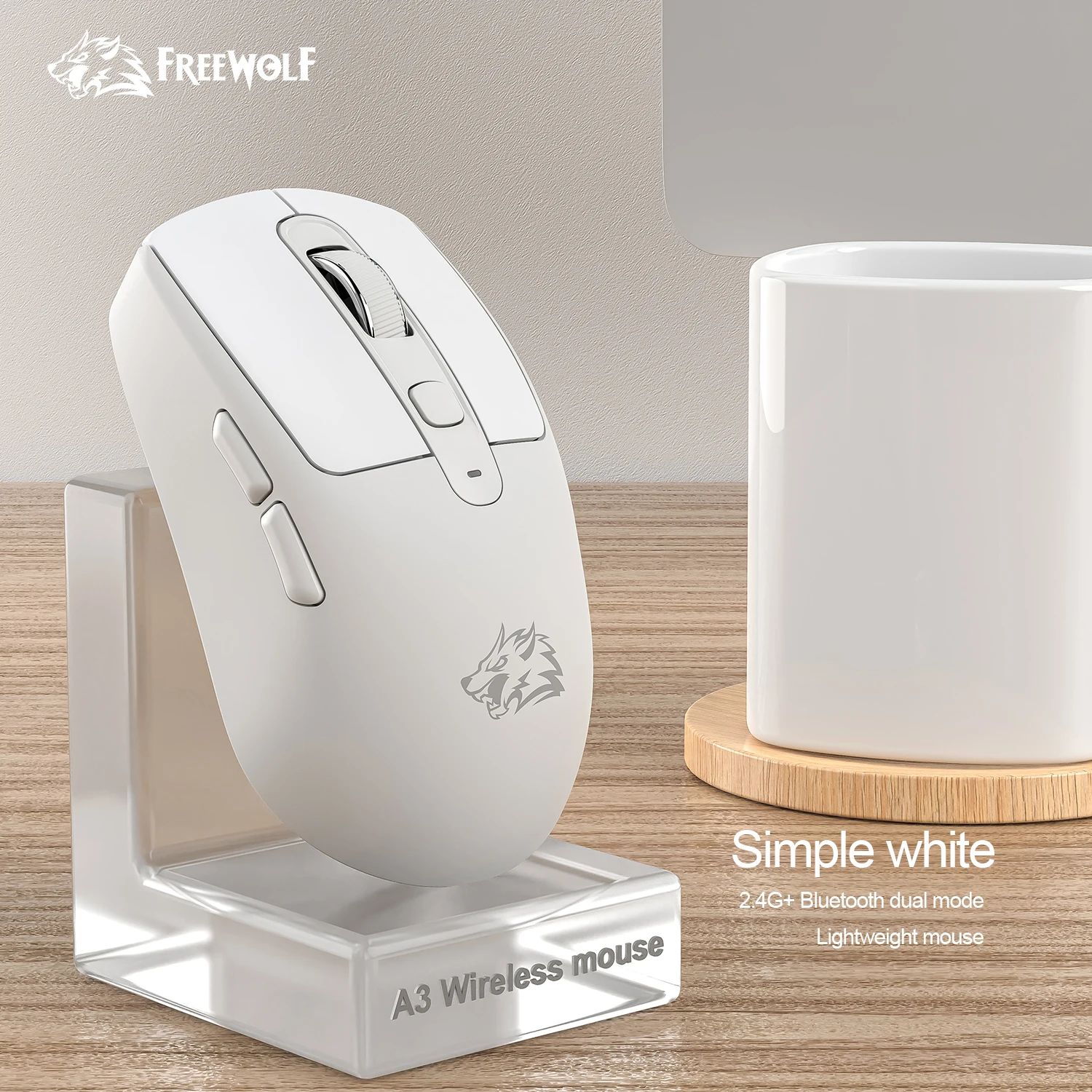 FREEWOLF A3 Wireless Silent Mouse ABS Pink Skin Not Fade Bluetooth Dual Mode Power Linght,5-Speed DPI,PAW3212 Chip Silent Design - imagen 2