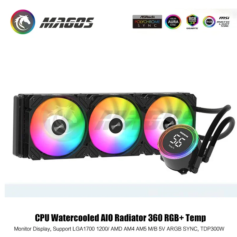 AIO-enfriador de CPU con Monitor de pantalla, ventilador RGB, disipador de calor líquido, radiador 360/1700/115X/1200/2011/AM5/AM4/AM3 AMD, 2066 + - imagen 2