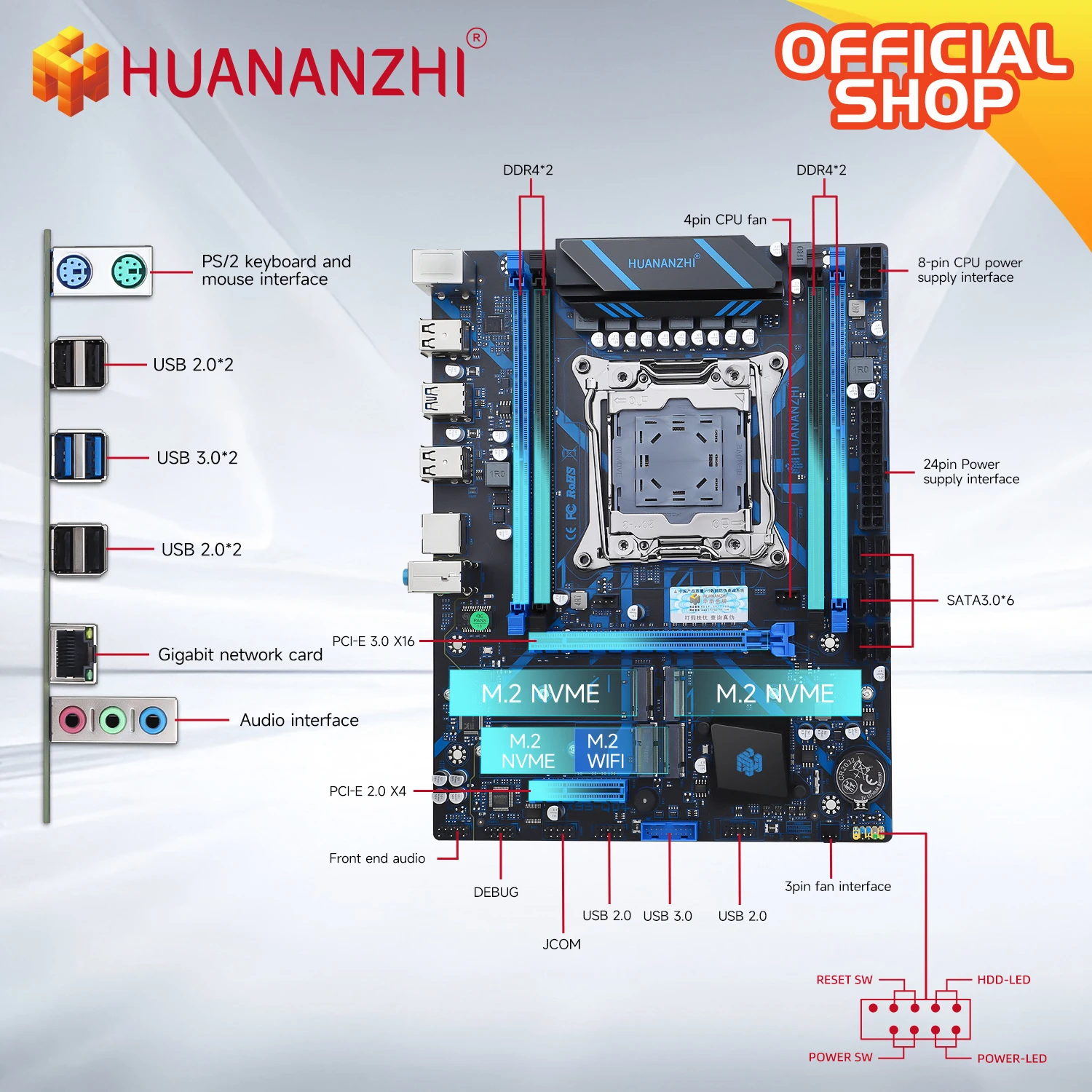 HUANANZHI-placa base X99 QD4 LGA 2011-3 XEON X99, Intel E5 2640 2666 2670 V3 V4, compatible con DDR4 RECC, memoria de NON-ECC, NVME RU - imagen 5