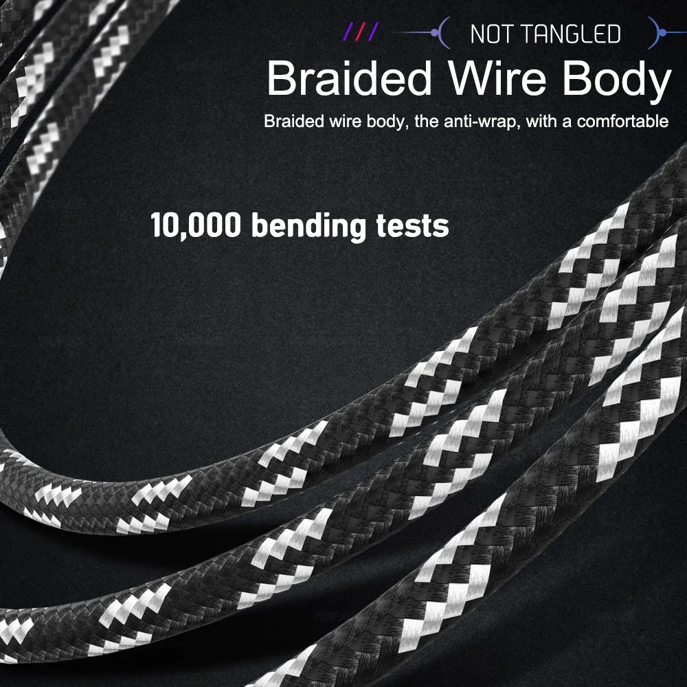 Cable USB tipo C de carga rápida para teléfono móvil, Cable de datos de tela trenzada 2A para Samsung, Huawei, Xiaomi, honor, Oneplus, Android, 1M, 2M, 3M - imagen 2