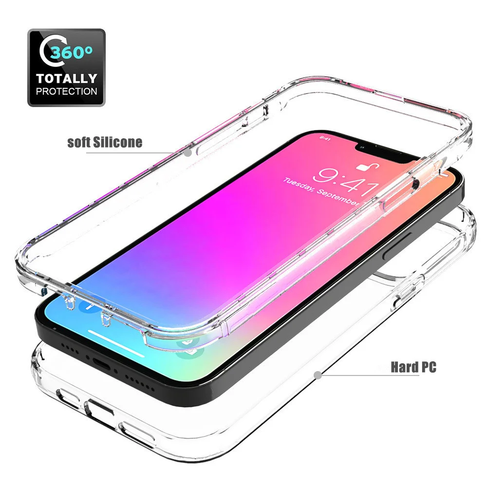 Funda protectora transparente frontal y trasera de cuerpo completo 360 para iPhone 17 16 15 12 13 14 11 Pro XS Max 7 8 Plus, funda trasera dura suave - imagen 4