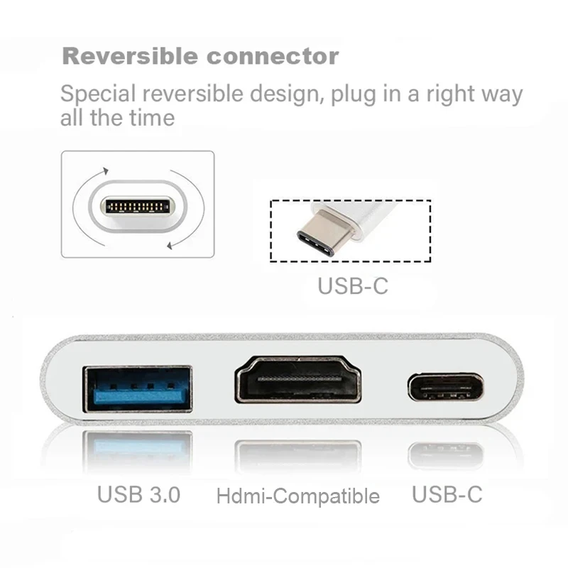 3 en 1 Usb-C Usb Hub macho a hembra Compatible con Hdmi 4k Usb 3,1 tipo C a Usb 3,0 adaptador de carga para Macbook Air 12 convertidor - imagen 5
