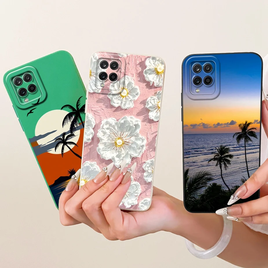 Para Samsung Galaxy A12 funda SM-A125F flores de lujo caramelo pintado funda de teléfono para Samsung A12 M 12 Galaxy M12 F12 bolsas de cubierta suave - imagen 3