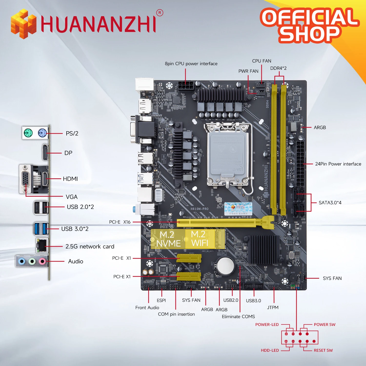 HUANANZHI-placa base H610M PRO M-ATX DDR4, compatible con 12 13 Gen H610 Intel LGA 1700 CPU 12100F 12400F 12490F 12600F 12700F 13600F - imagen 5