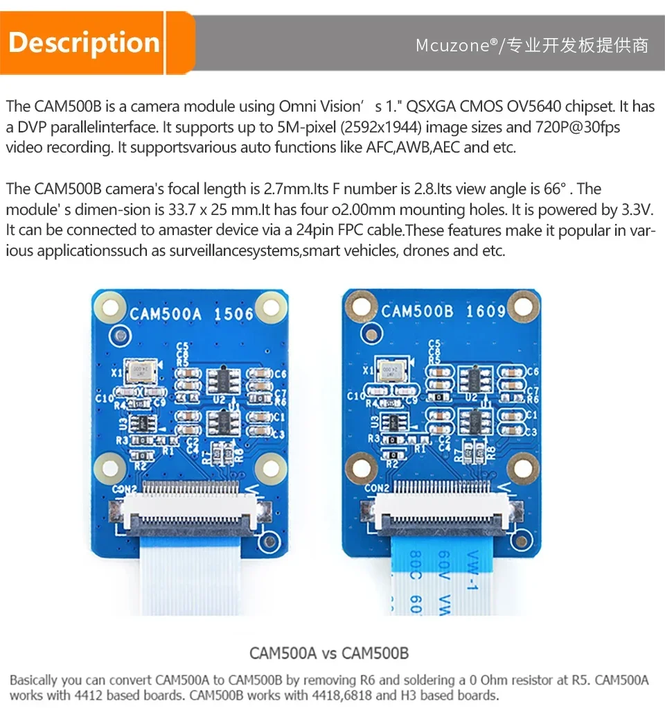 Nuevo Módulo de cámara CAM500B de 5MP 1080P con Chip OV5640 de alta definición 2592x1944 500W píxeles, compatible con AFC AWB AEC