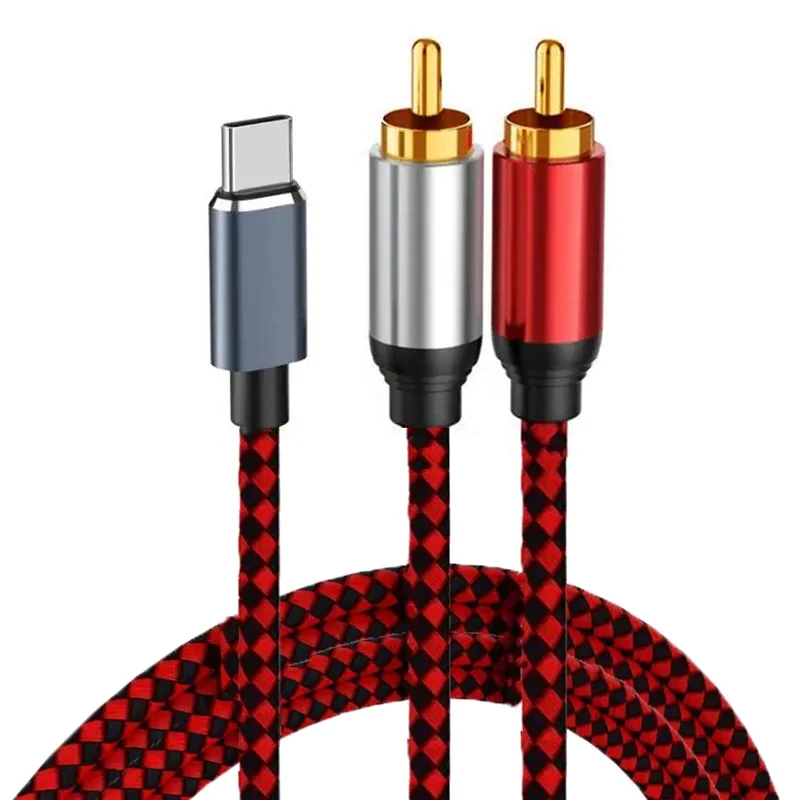 Cable estéreo divisor USB tipo C a Dual RCA R/L Y, Chip DAC incorporado, línea de Audio duradera para teléfono inteligente, amplificador de portátil Y altavoz