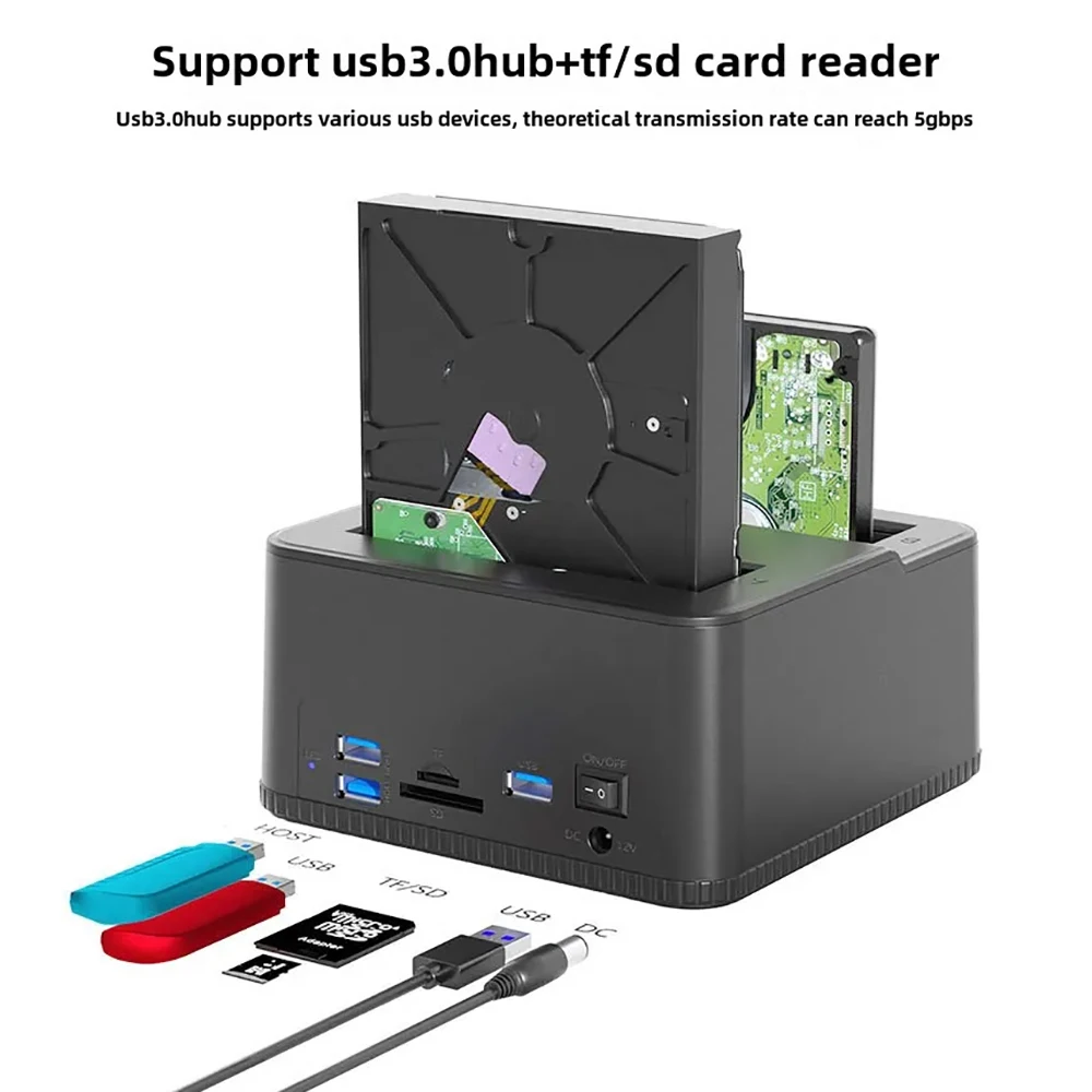 Estación de acoplamiento HDD IDE SATA USB 2,0 de doble bahía unidad de disco duro externa carcasa SSD de 2,5 "/3,5" lector de tarjetas HUB de respaldo de un solo toque - imagen 5