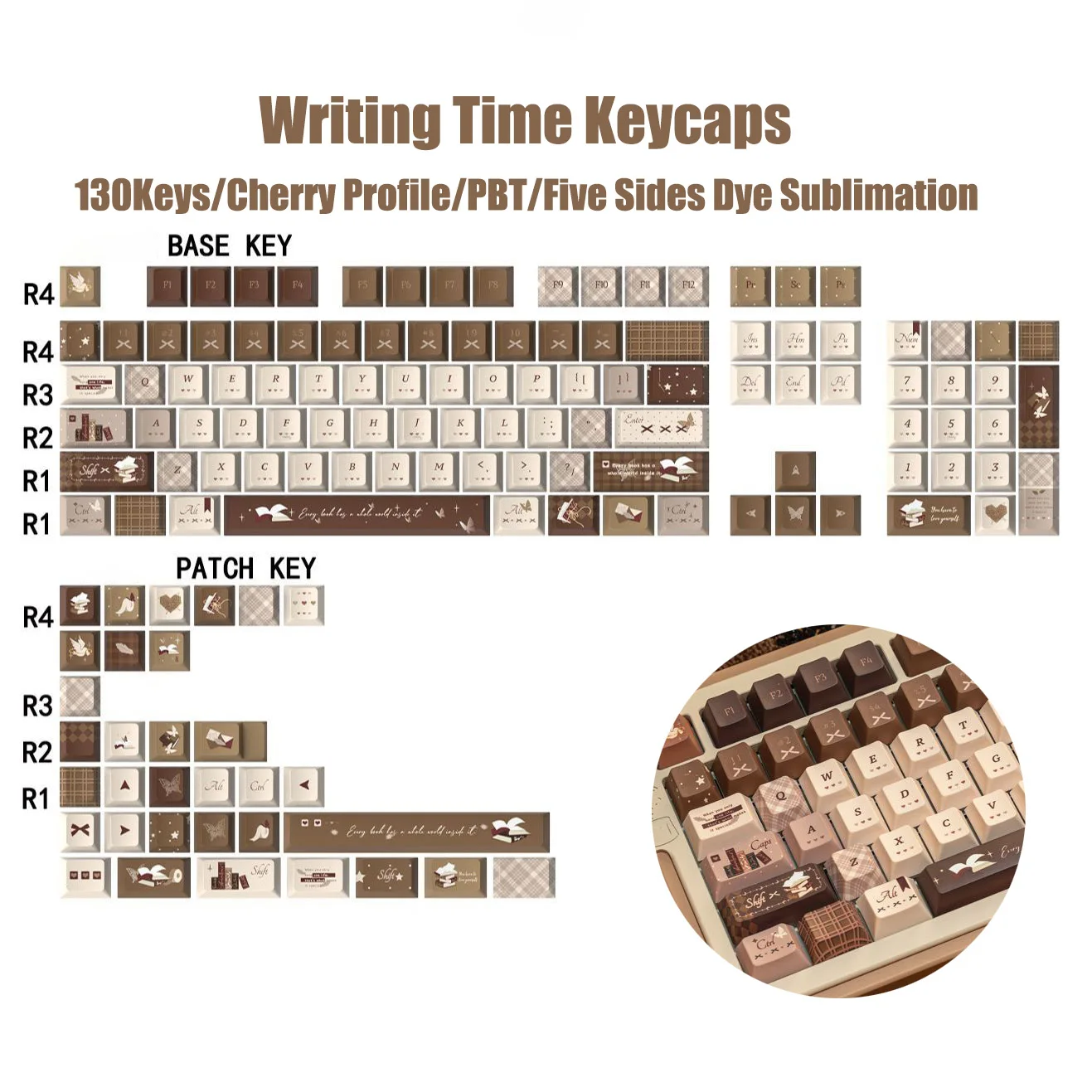 Book of Time Cherry Profile PBT Keycaps 5 lados Dye Sub Keycaps 130 teclas para interruptores Gateron MX Teclado mecánico para jugar - imagen 2