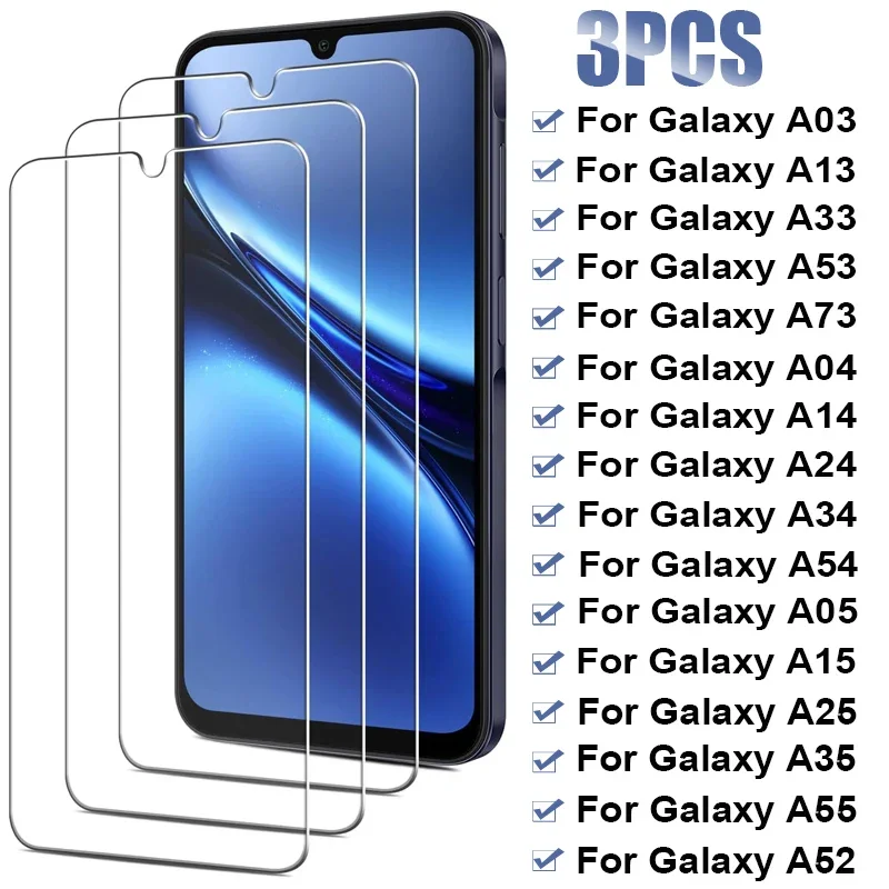 3 uds vidrio templado para Samsung Galaxy A13 A03 A23 A33 A53 A73 5G Protector de pantalla para Samsung A54 A34 A14 A55 A35 A15 A04S A24